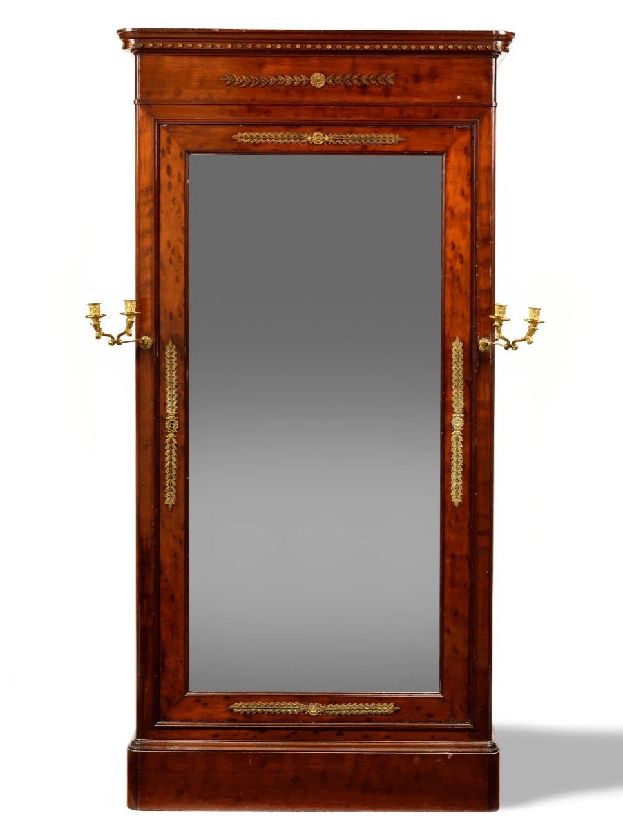 Jacob - Restoration Period Speckled Mahogany & Gilt Bronze Psyche Mirror Cabinet, Stamped-photo-1