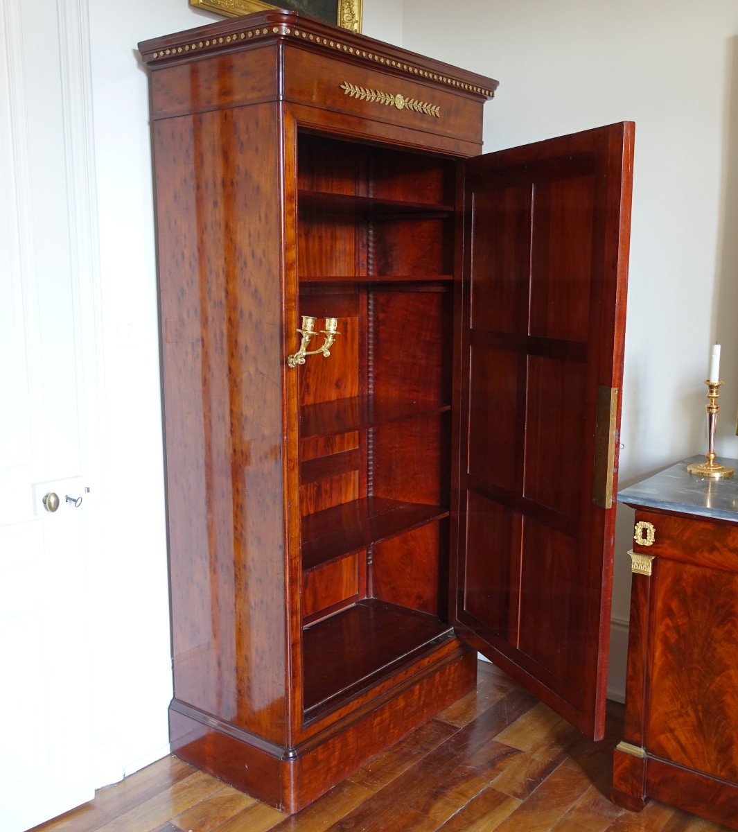 Jacob - Restoration Period Speckled Mahogany & Gilt Bronze Psyche Mirror Cabinet, Stamped-photo-2