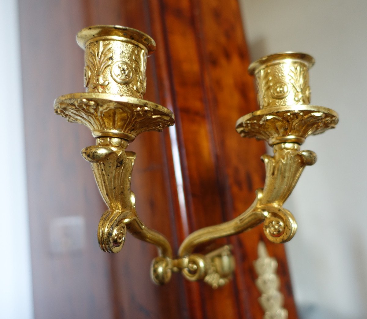 Jacob - Restoration Period Speckled Mahogany & Gilt Bronze Psyche Mirror Cabinet, Stamped-photo-4