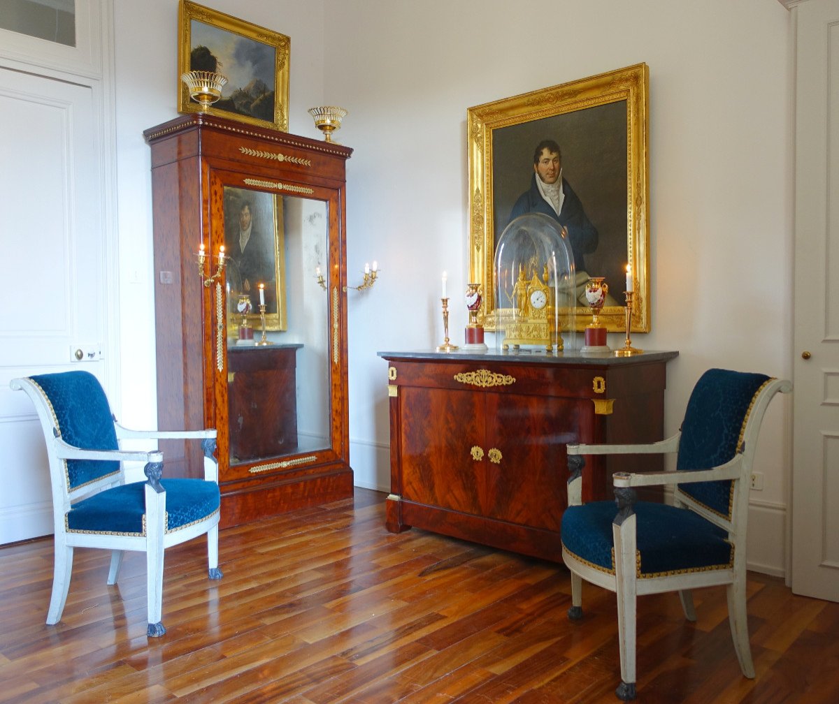 Jacob - Restoration Period Speckled Mahogany & Gilt Bronze Psyche Mirror Cabinet, Stamped-photo-8