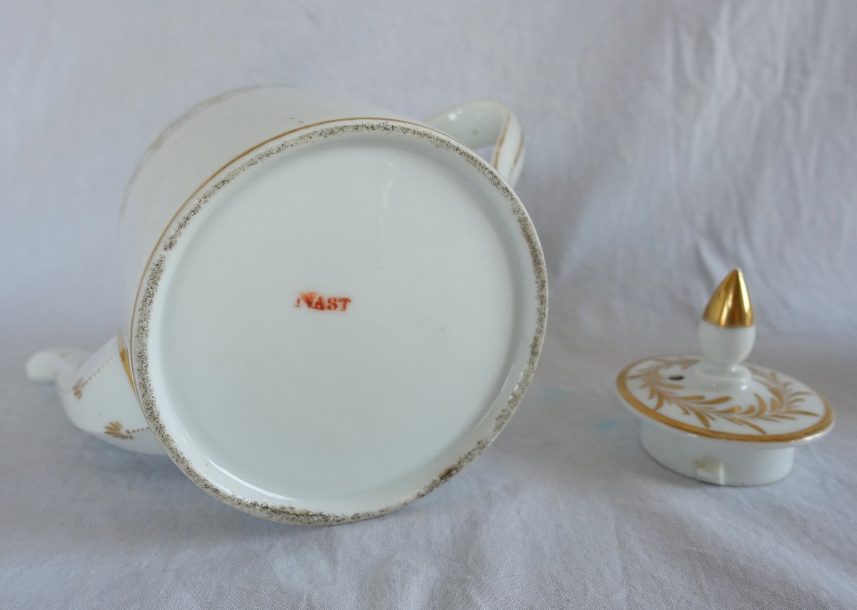 Manufacture Nast - Gold-plated Paris Porcelain Teapot Jug - Empire Period - Signed-photo-2