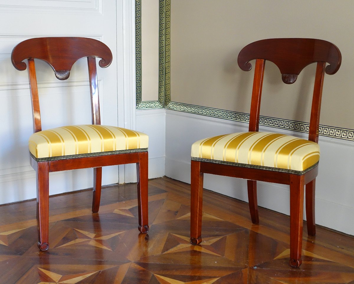 Set Of 6 Mahogany Chairs, Marcion's Shield-shaped Backrest  - Empire Period-photo-2