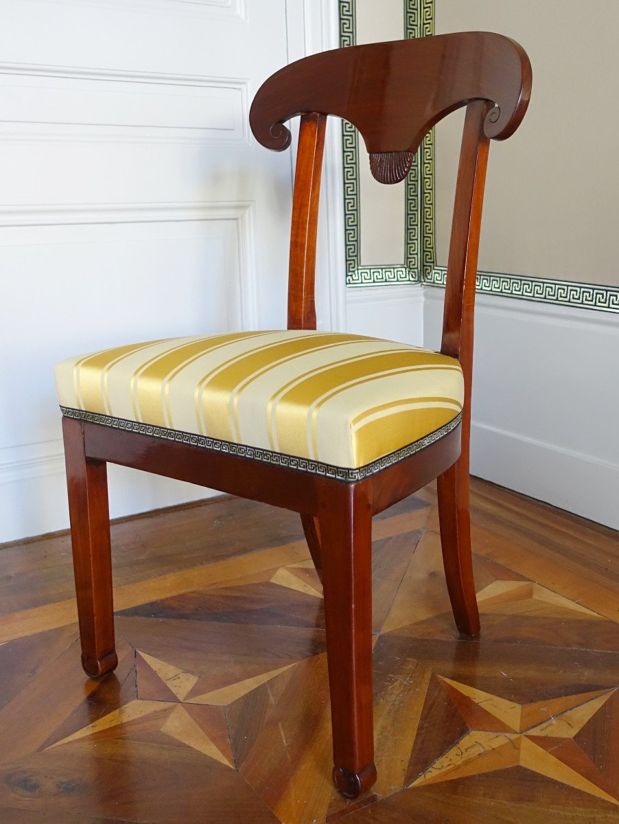 Set Of 6 Mahogany Chairs, Marcion's Shield-shaped Backrest  - Empire Period-photo-3