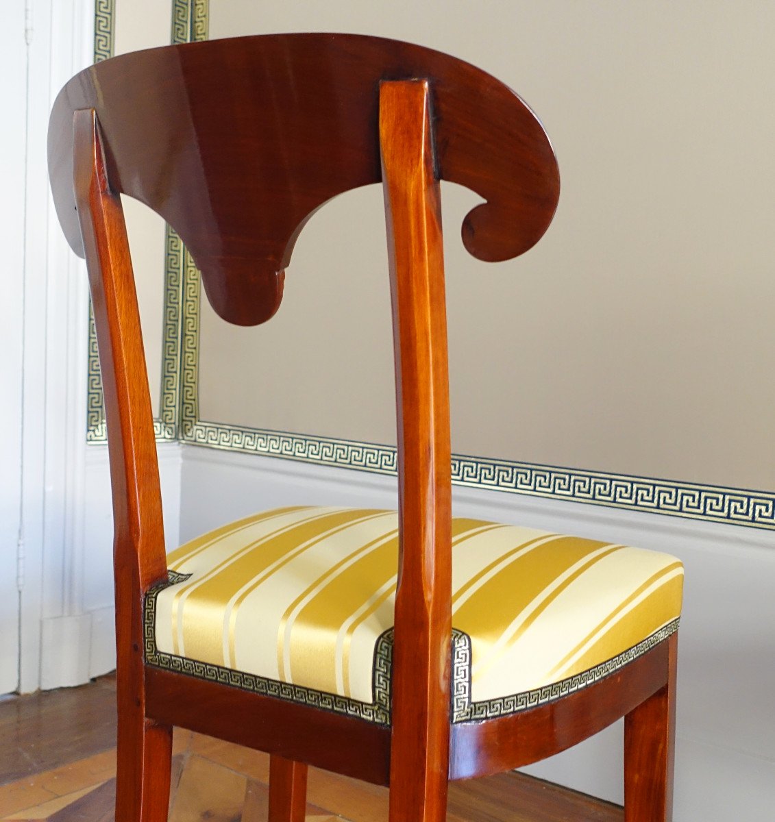 Set Of 6 Mahogany Chairs, Marcion's Shield-shaped Backrest  - Empire Period-photo-1