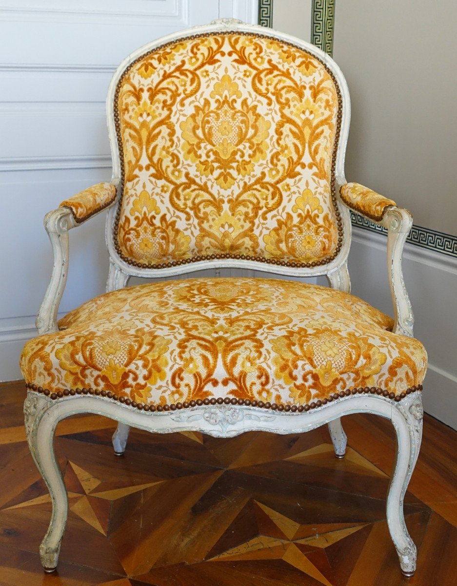   Louis XV Period Armchair, Crushed Velvet-photo-4