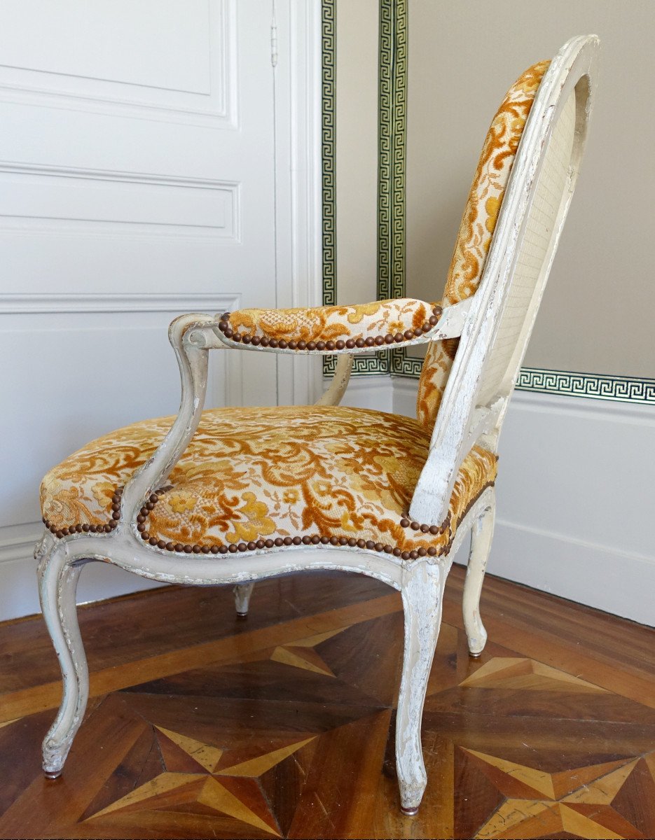   Louis XV Period Armchair, Crushed Velvet-photo-4