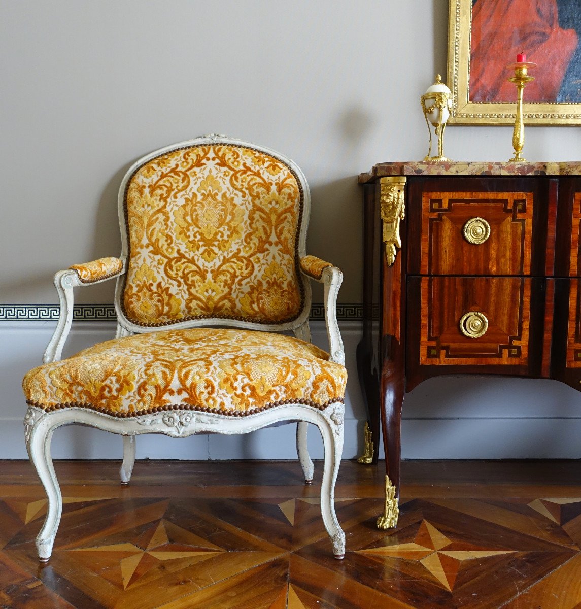   Louis XV Period Armchair, Crushed Velvet-photo-8