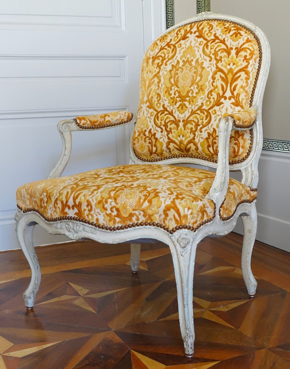   Louis XV Period Armchair, Crushed Velvet