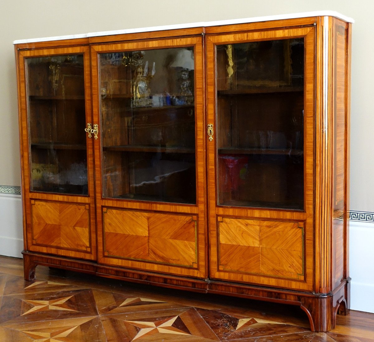 Bookcase, Display Cabinet In Louis XVI Marquetry - 182cm X 133cm X 31cm-photo-2