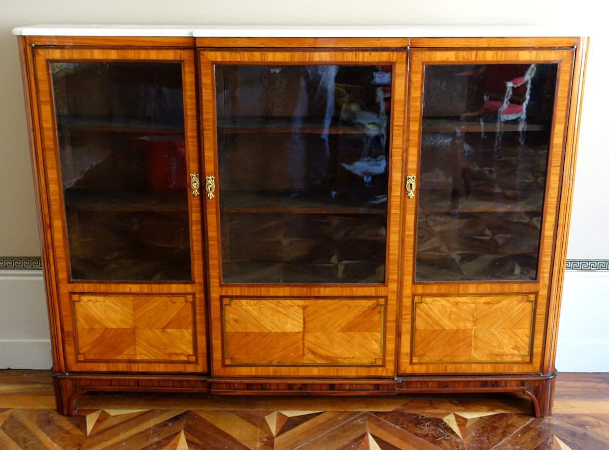 Bookcase, Display Cabinet In Louis XVI Marquetry - 182cm X 133cm X 31cm-photo-3