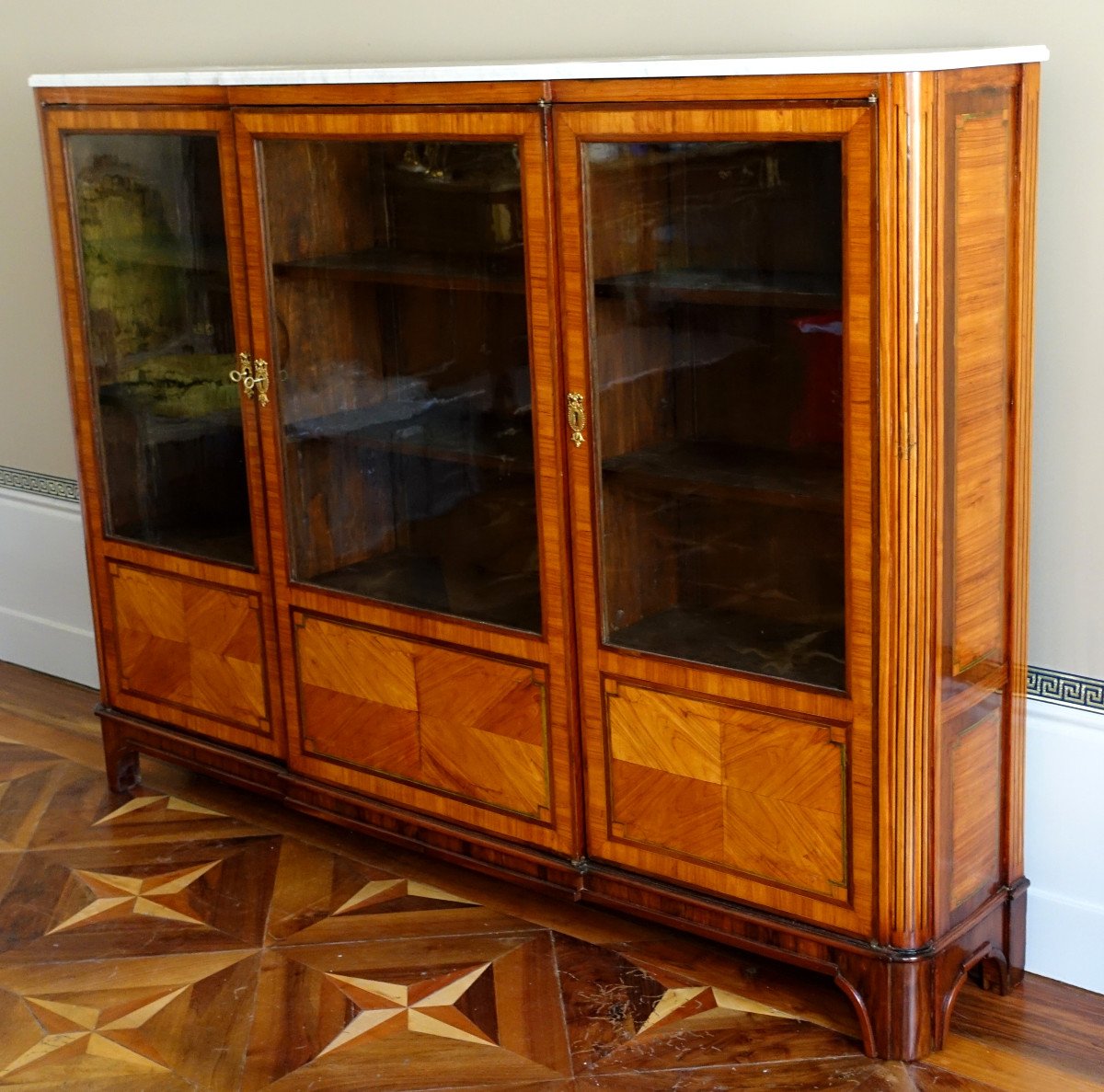 Bookcase, Display Cabinet In Louis XVI Marquetry - 182cm X 133cm X 31cm-photo-4