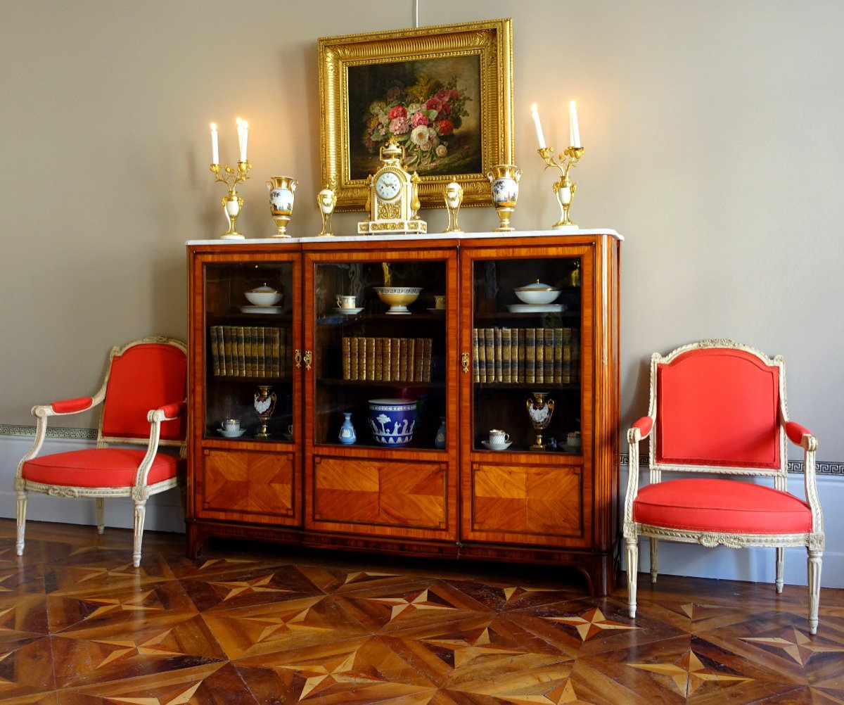 Bookcase, Display Cabinet In Louis XVI Marquetry - 182cm X 133cm X 31cm-photo-6