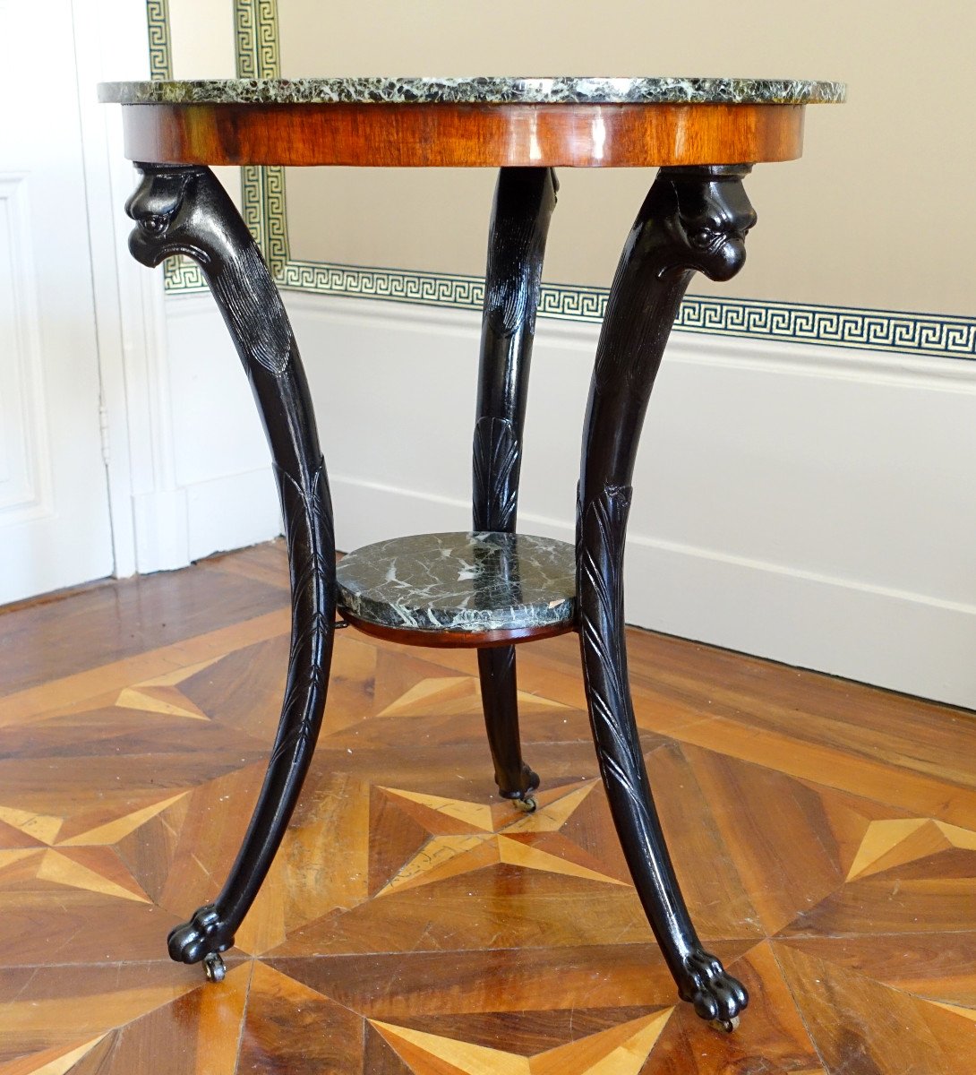 Directoire Consulate Period Pedestal Table - Return From Egypt - Mahogany And Sea Green Marble-photo-2