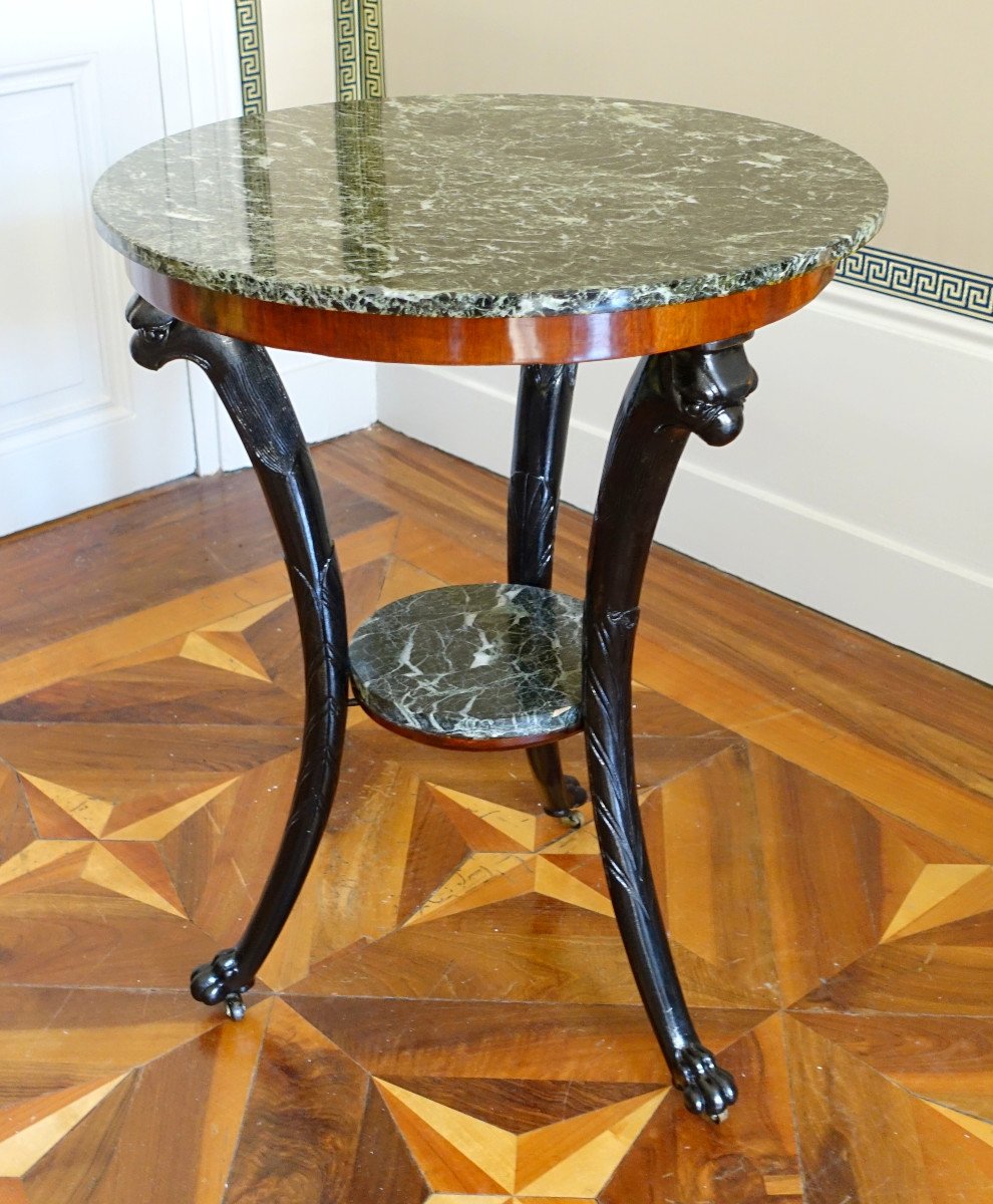 Directoire Consulate Period Pedestal Table - Return From Egypt - Mahogany And Sea Green Marble-photo-3