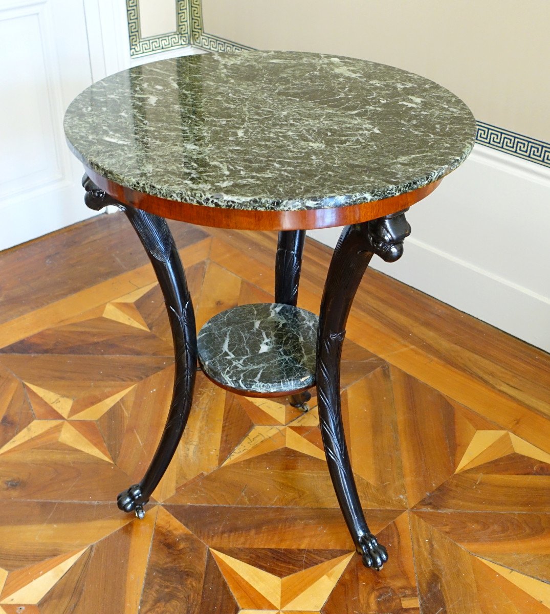 Directoire Consulate Period Pedestal Table - Return From Egypt - Mahogany And Sea Green Marble-photo-4