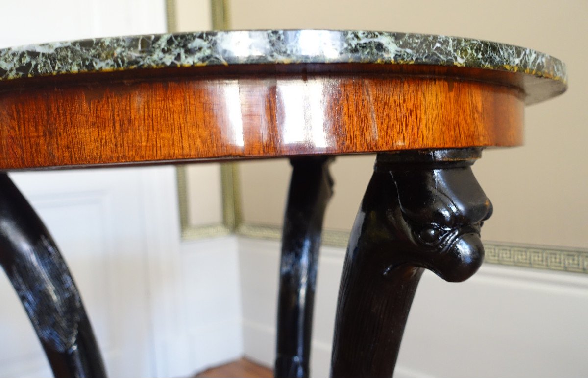 Directoire Consulate Period Pedestal Table - Return From Egypt - Mahogany And Sea Green Marble-photo-3