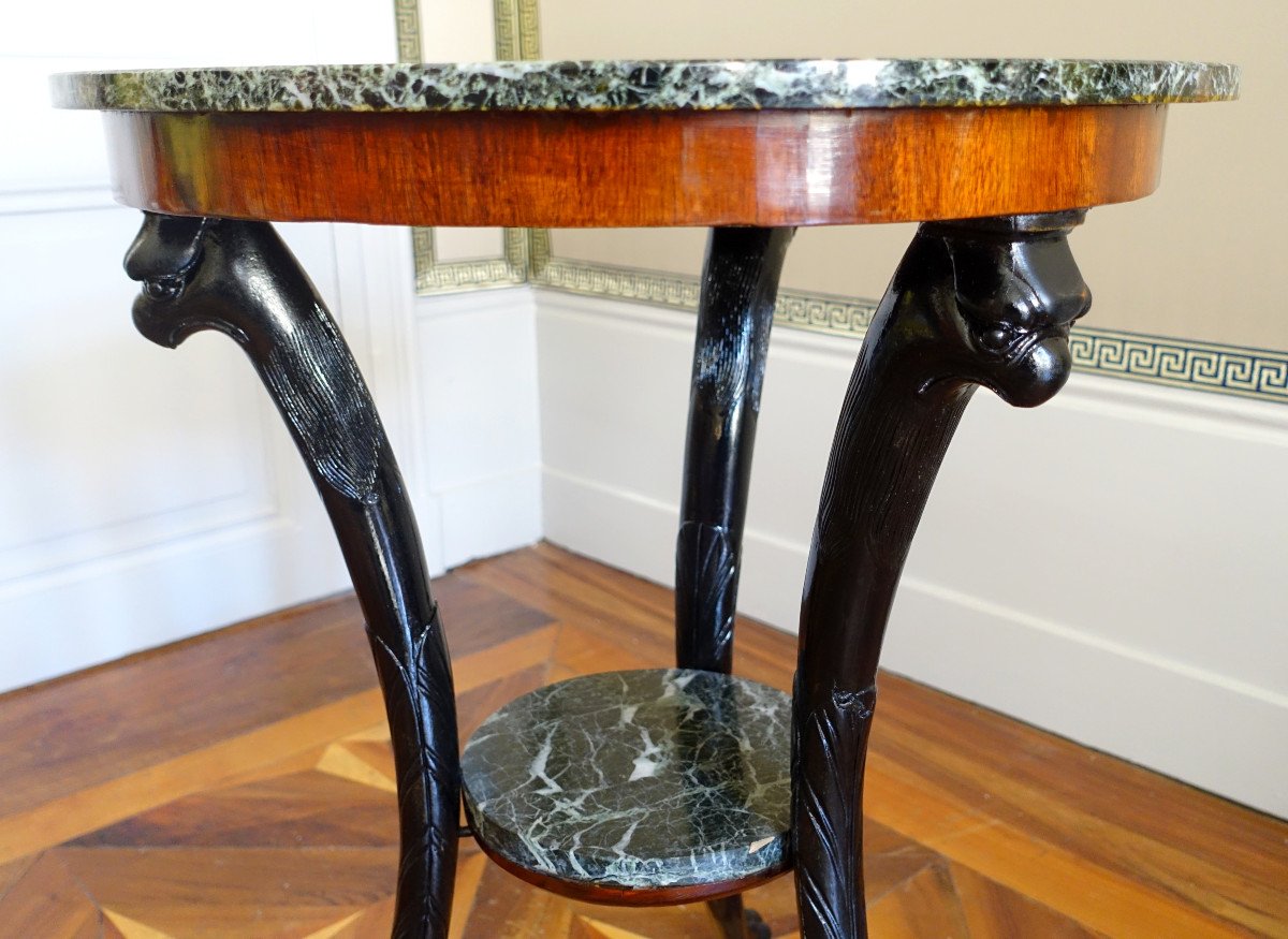 Directoire Consulate Period Pedestal Table - Return From Egypt - Mahogany And Sea Green Marble-photo-4