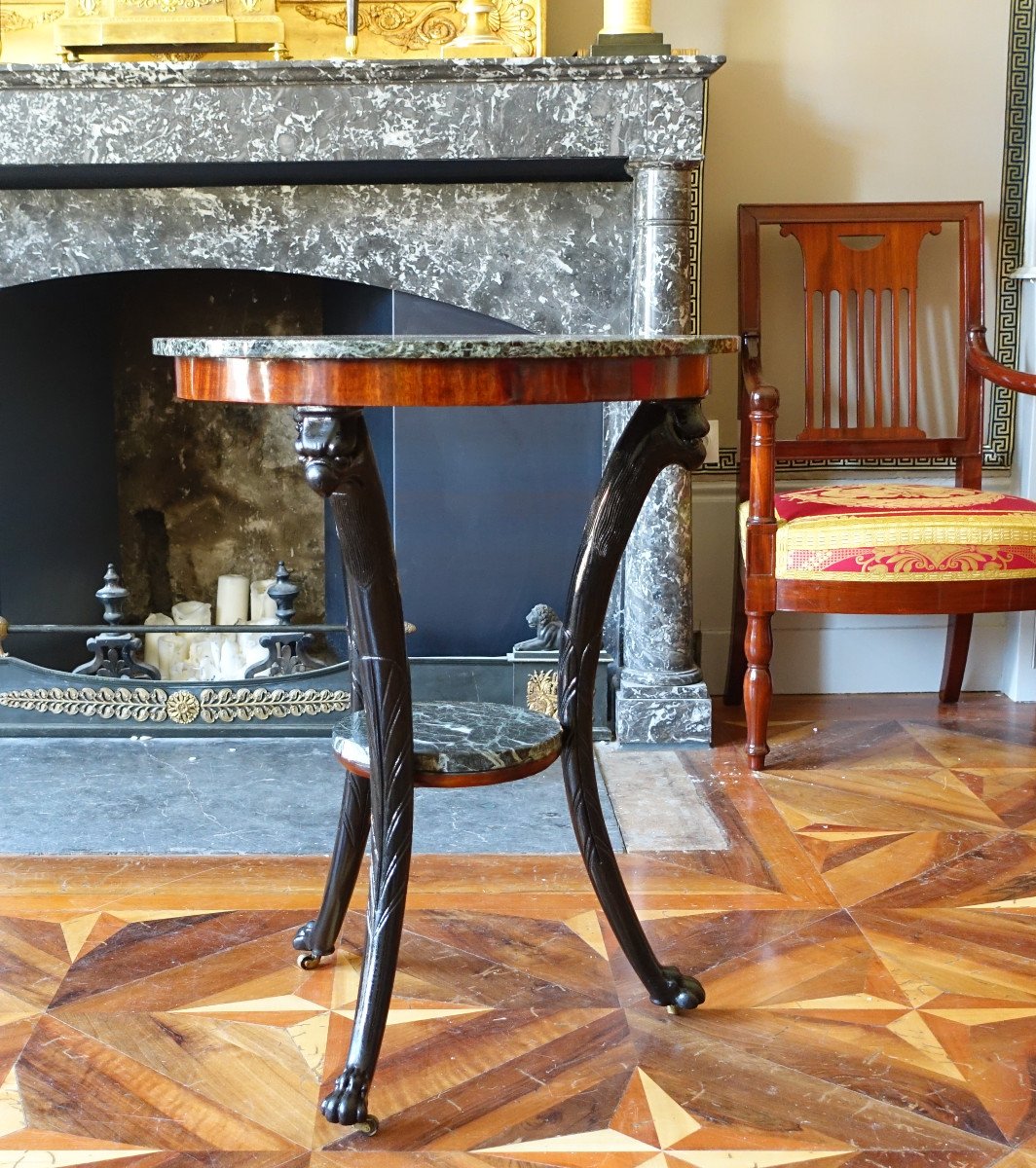 Directoire Consulate Period Pedestal Table - Return From Egypt - Mahogany And Sea Green Marble-photo-5