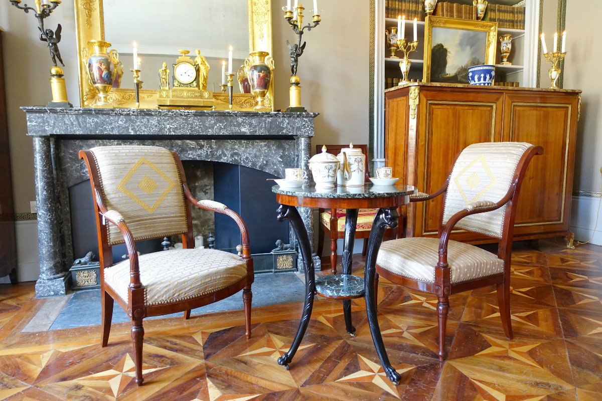 Directoire Consulate Period Pedestal Table - Return From Egypt - Mahogany And Sea Green Marble-photo-6