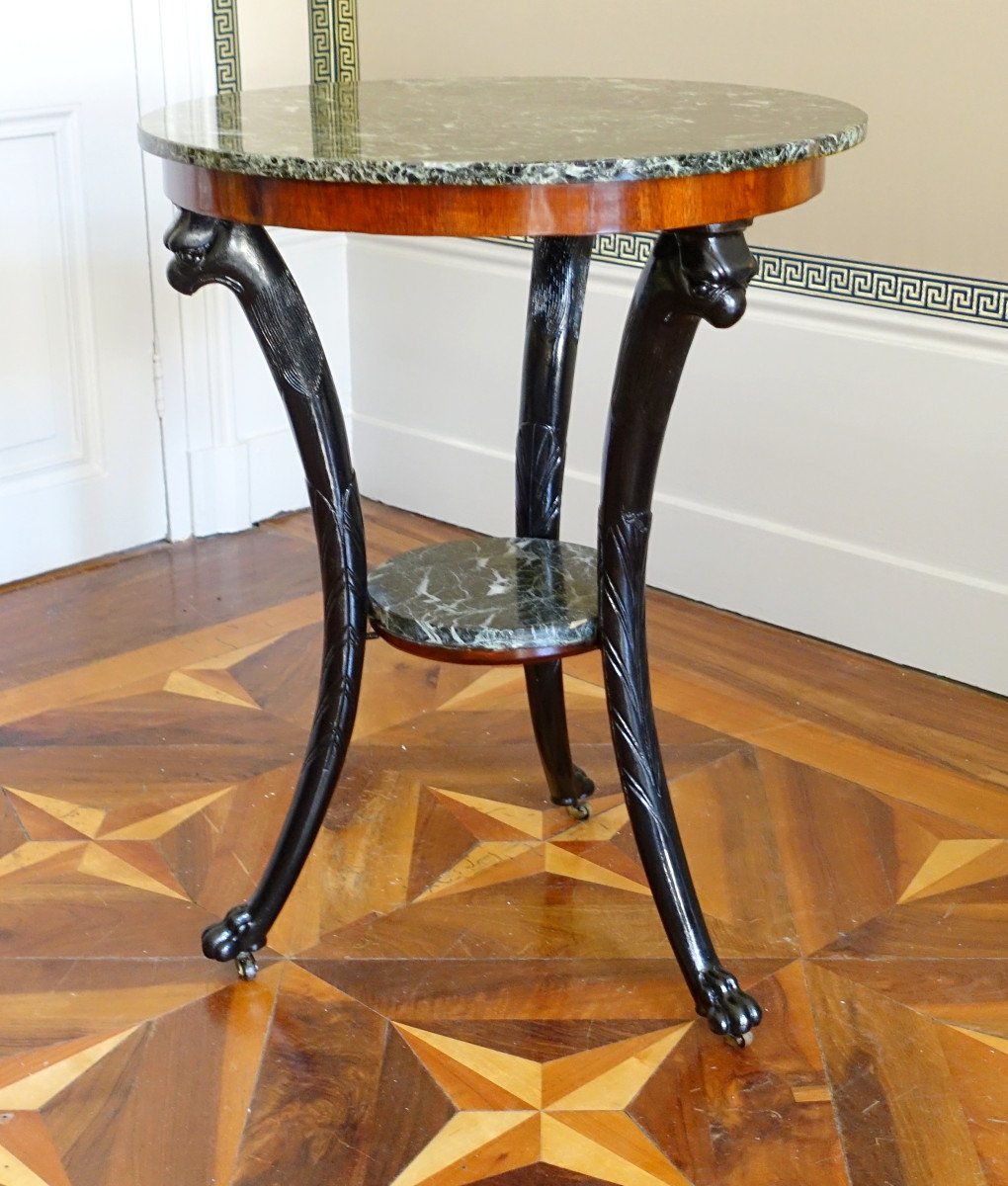 Directoire Consulate Period Pedestal Table - Return From Egypt - Mahogany And Sea Green Marble