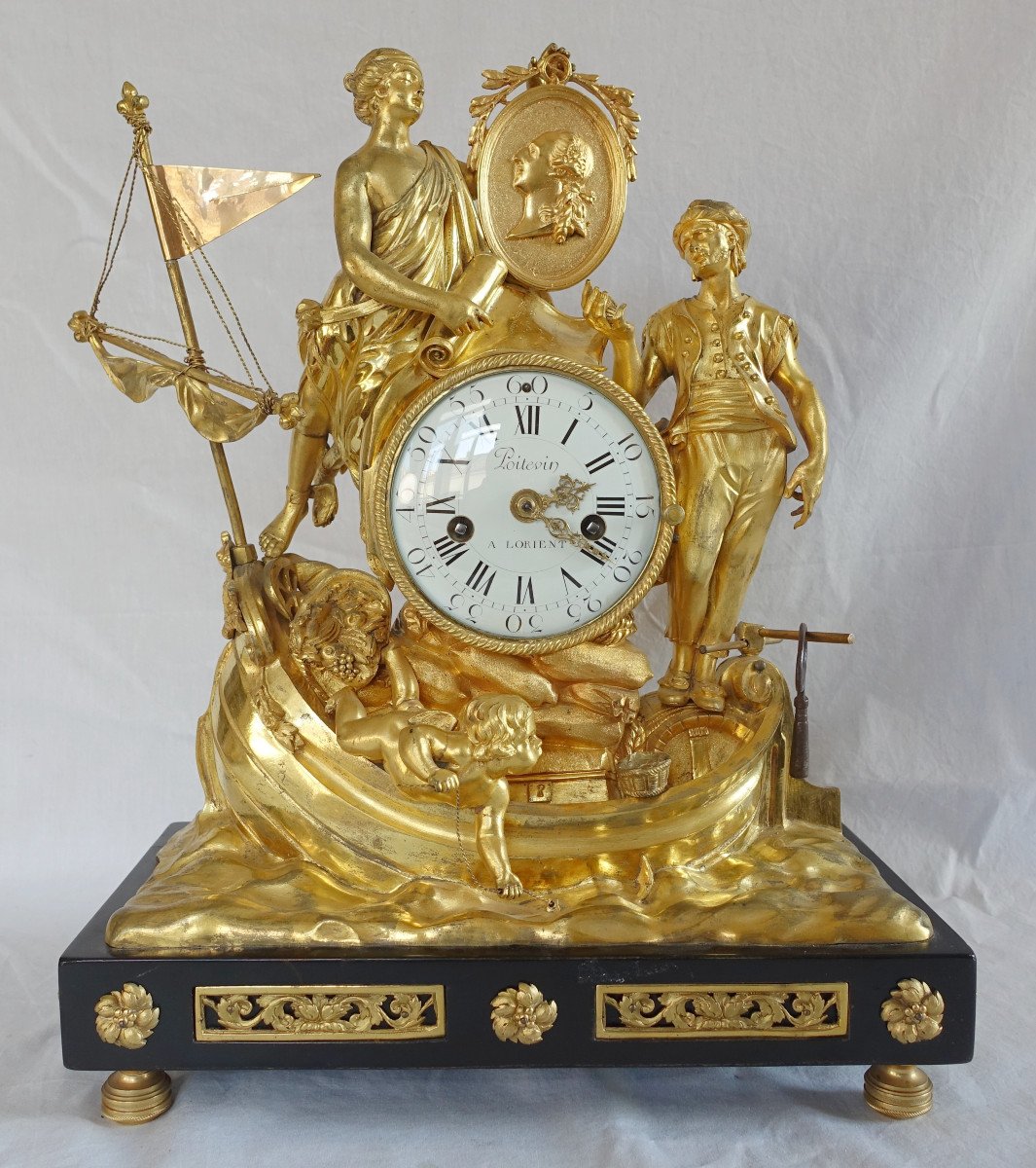 Clock Of The Allegory Of Maritime Trade In Gilt Bronze - Louis XVI Period Circa 1775-photo-2