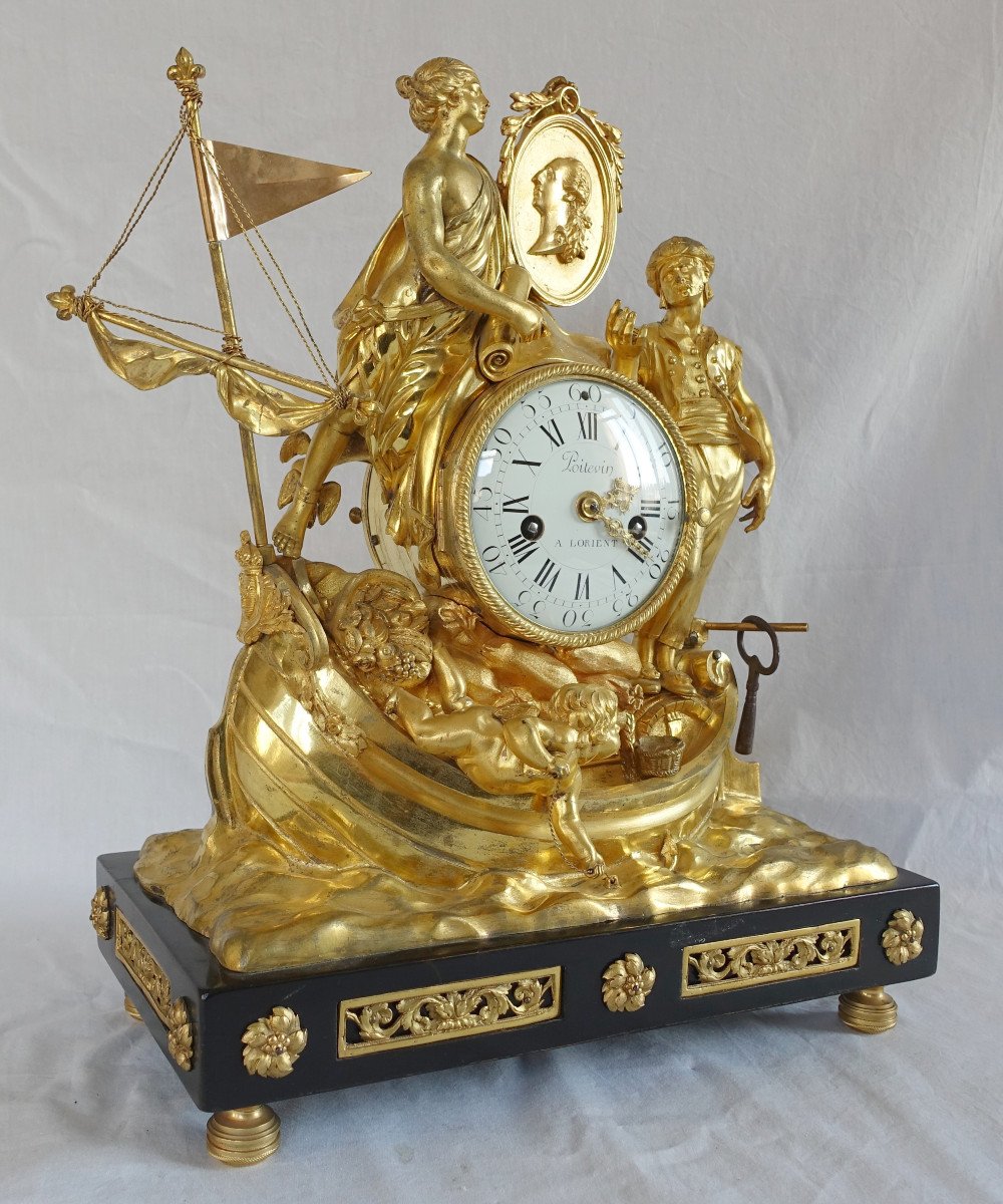 Clock Of The Allegory Of Maritime Trade In Gilt Bronze - Louis XVI Period Circa 1775-photo-3