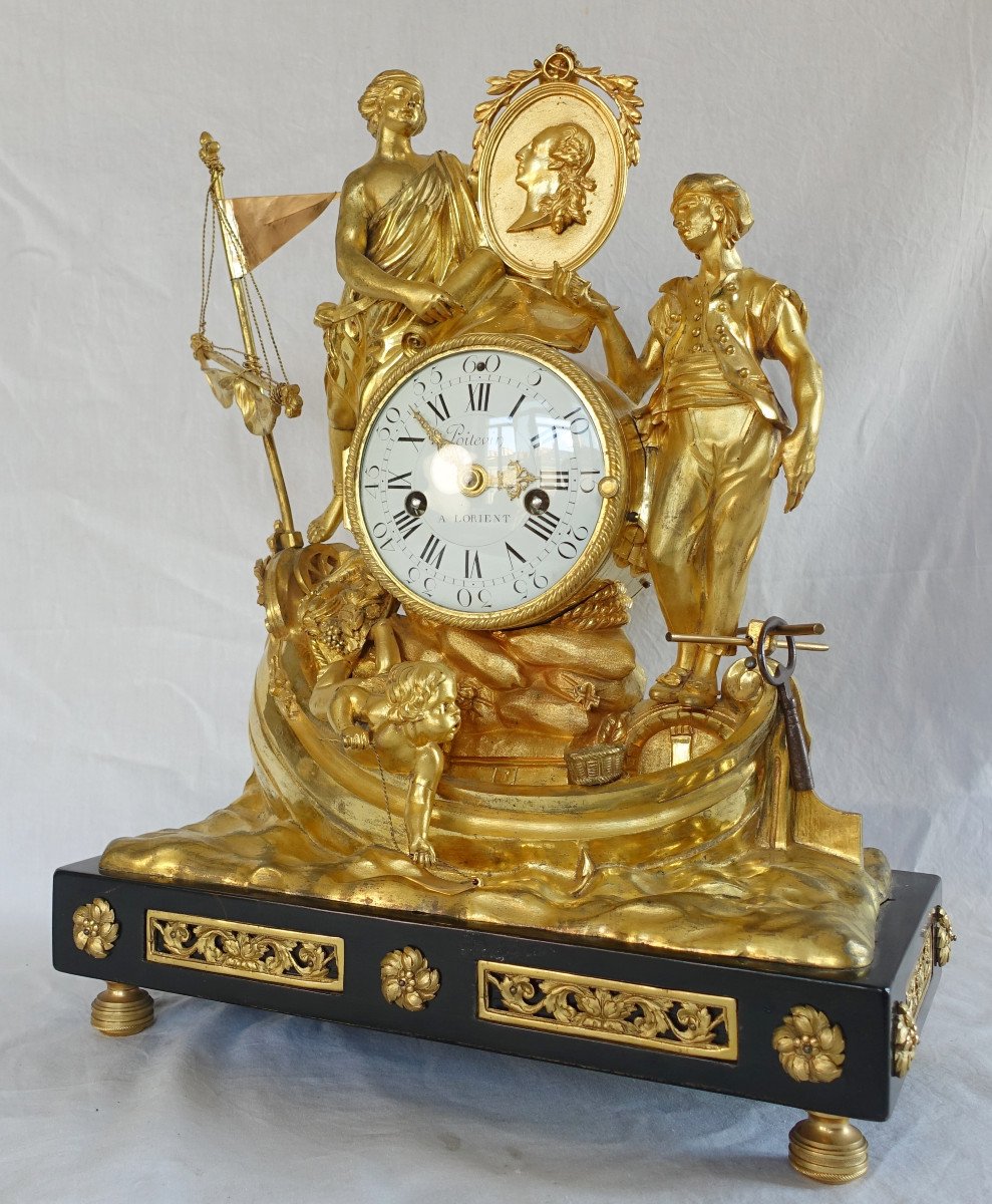 Clock Of The Allegory Of Maritime Trade In Gilt Bronze - Louis XVI Period Circa 1775-photo-4