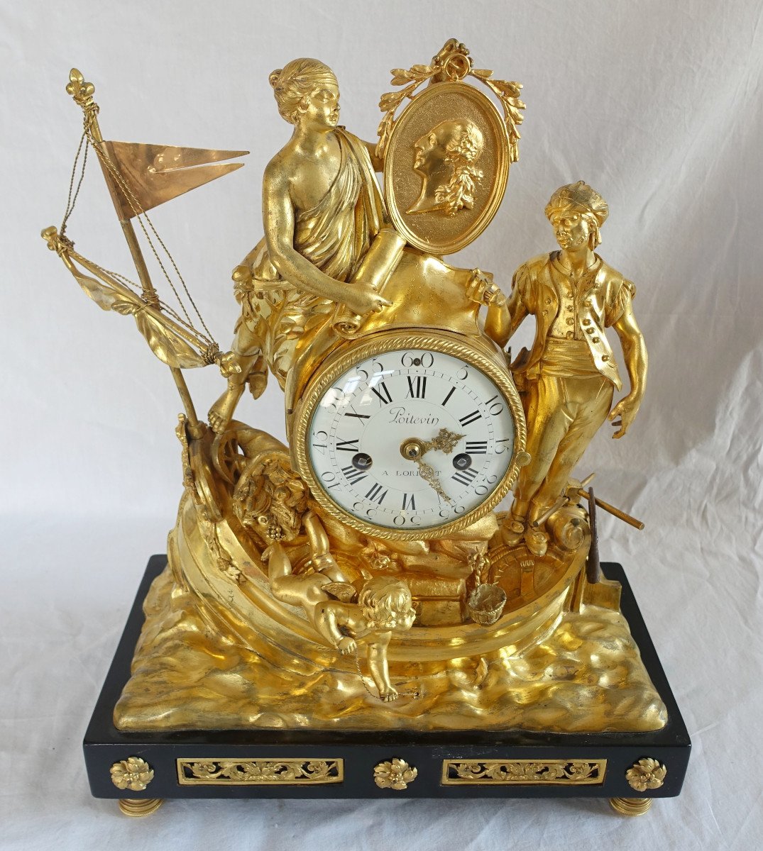 Clock Of The Allegory Of Maritime Trade In Gilt Bronze - Louis XVI Period Circa 1775-photo-1