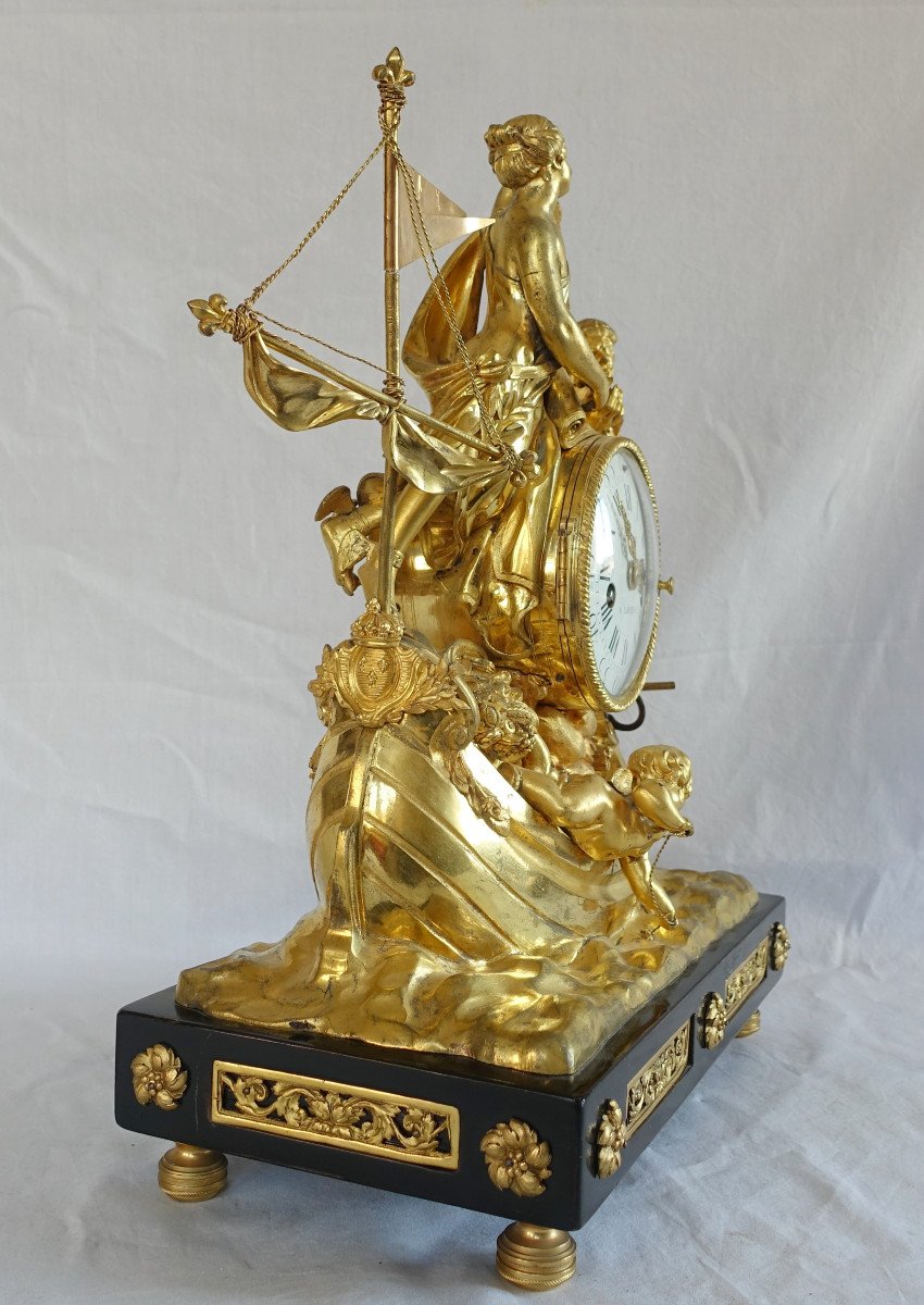 Clock Of The Allegory Of Maritime Trade In Gilt Bronze - Louis XVI Period Circa 1775-photo-2