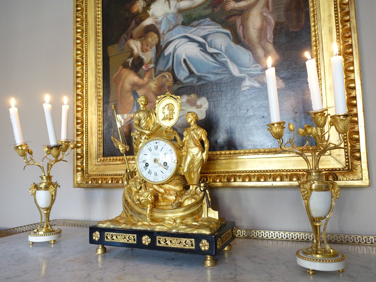 Clock Of The Allegory Of Maritime Trade In Gilt Bronze - Louis XVI Period Circa 1775-photo-7