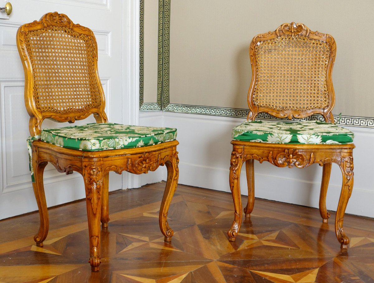 Set Of 6 Chairs Louis XV Regency Period Caned Dining Room Chairs -photo-2