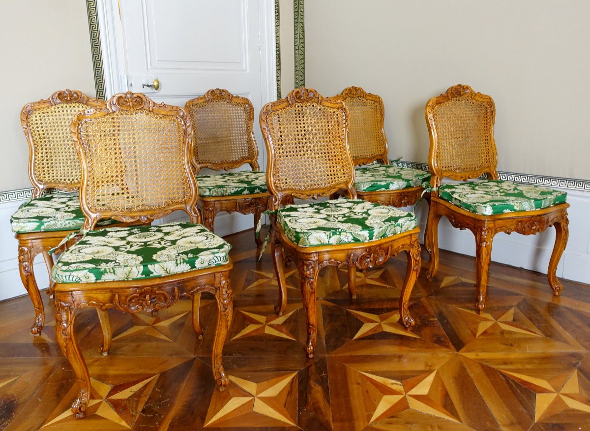 Set Of 6 Chairs Louis XV Regency Period Caned Dining Room Chairs 