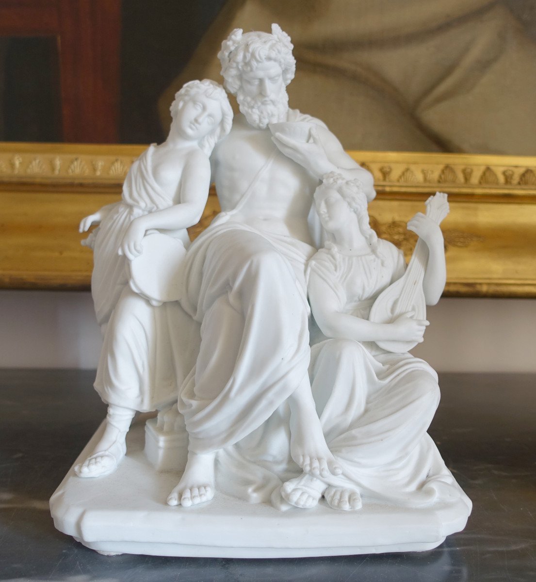 Biscuit Porcelain Group - Bacchus And Bacchantes - Neoclassical Style 19th Century