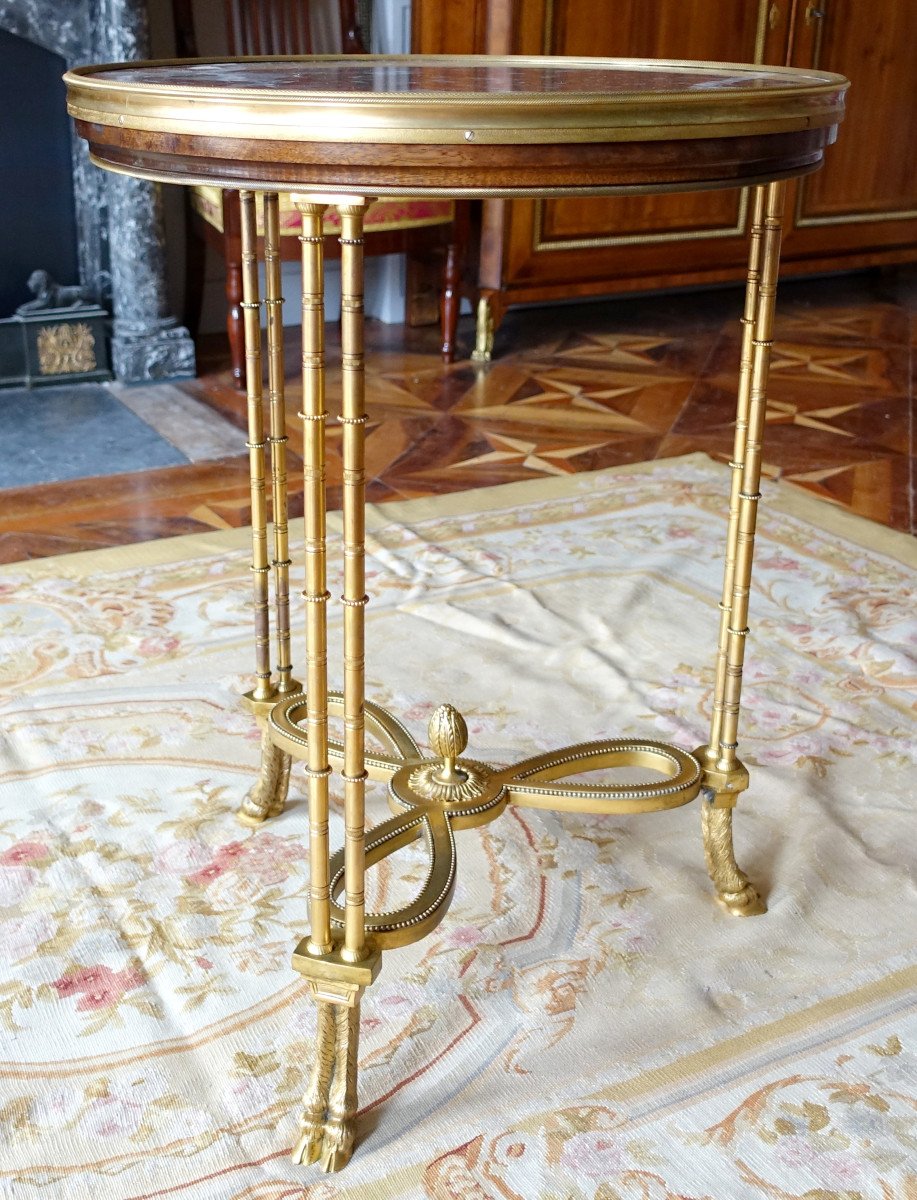 Pair Of Bronze, Marble And Mahogan Pedestal Tables After Weisweiler, Louis XVI Style, 19th-photo-2