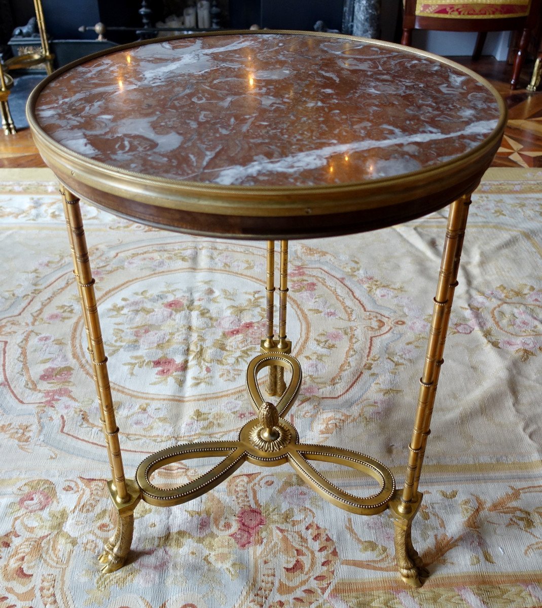 Pair Of Bronze, Marble And Mahogan Pedestal Tables After Weisweiler, Louis XVI Style, 19th-photo-3