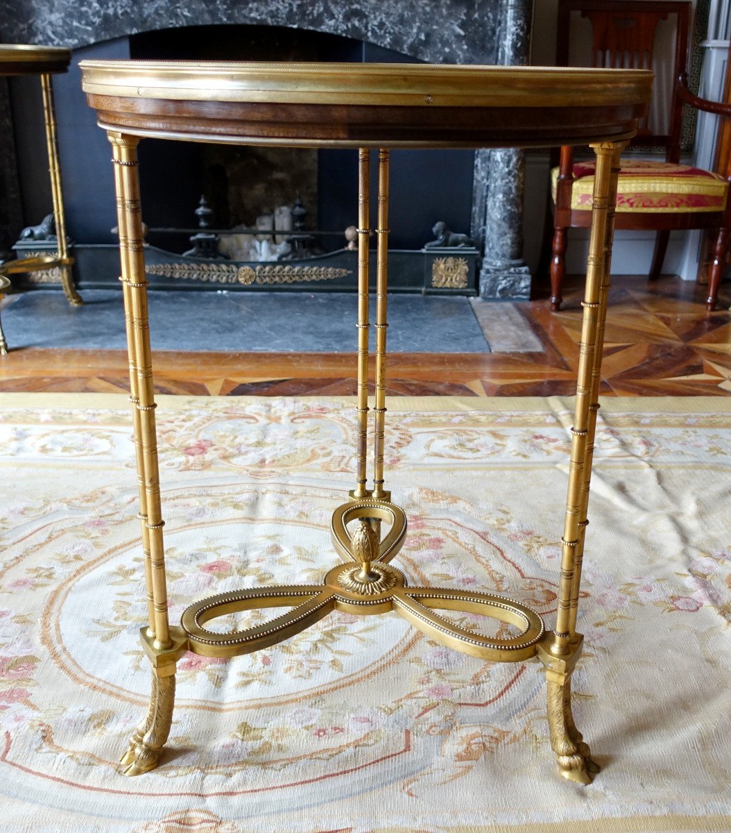 Pair Of Bronze, Marble And Mahogan Pedestal Tables After Weisweiler, Louis XVI Style, 19th-photo-4