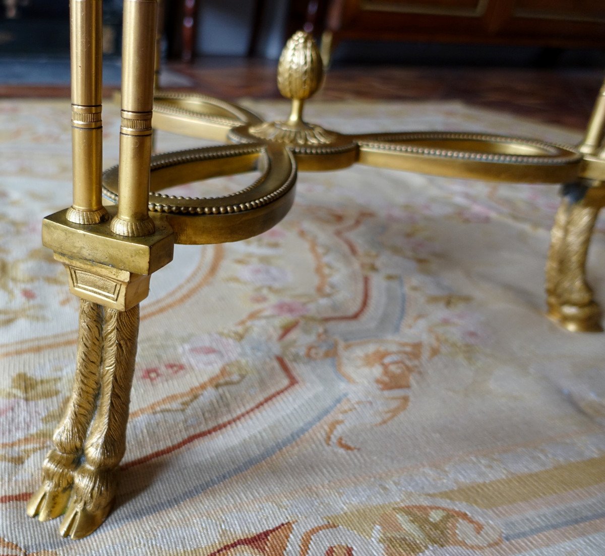 Pair Of Bronze, Marble And Mahogan Pedestal Tables After Weisweiler, Louis XVI Style, 19th-photo-1