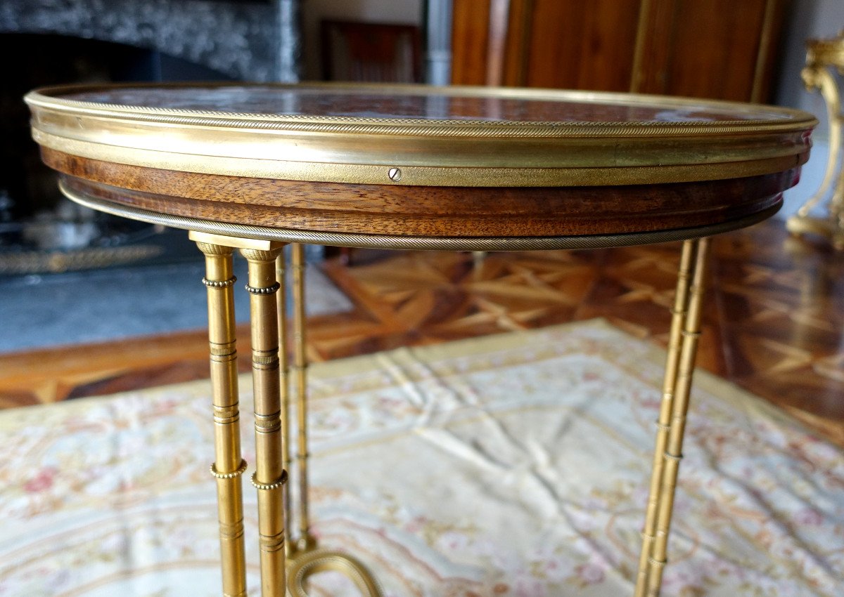 Pair Of Bronze, Marble And Mahogan Pedestal Tables After Weisweiler, Louis XVI Style, 19th-photo-3