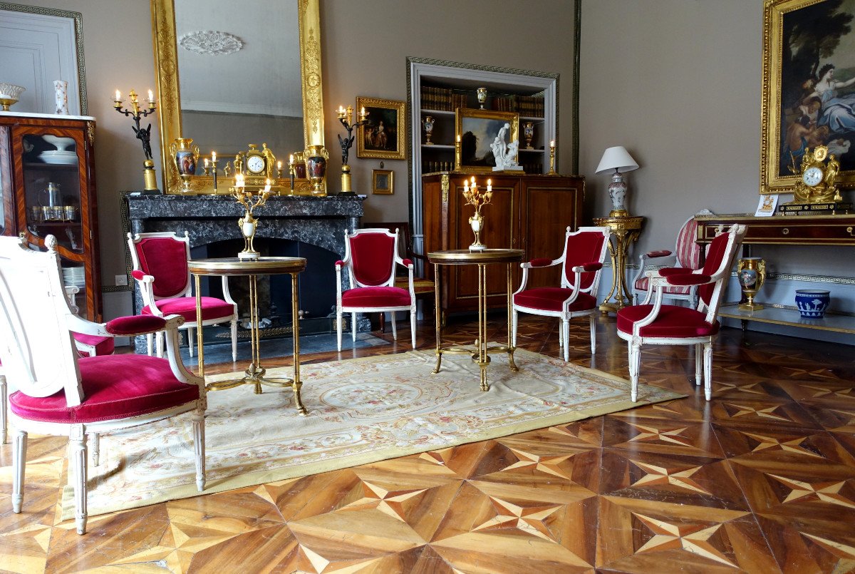 Pair Of Bronze, Marble And Mahogan Pedestal Tables After Weisweiler, Louis XVI Style, 19th-photo-8