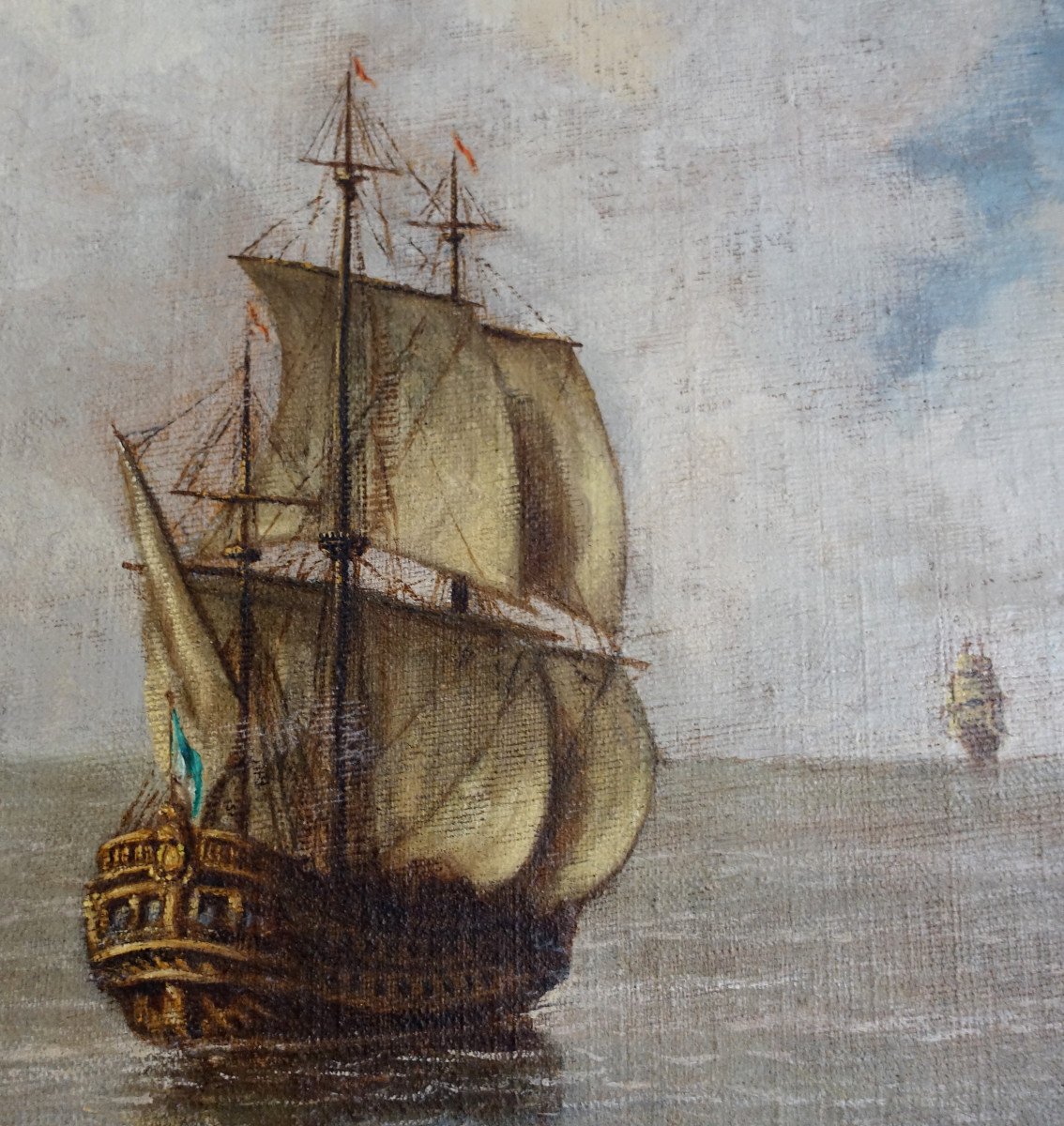 French School Of The 18th Century Marine - Large Decorative Oil On Canvas 140 X 171cm-photo-3