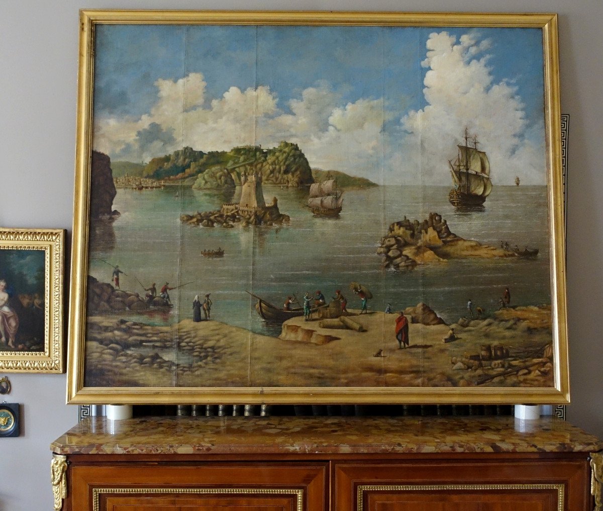 French School Of The 18th Century Marine - Large Decorative Oil On Canvas 140 X 171cm