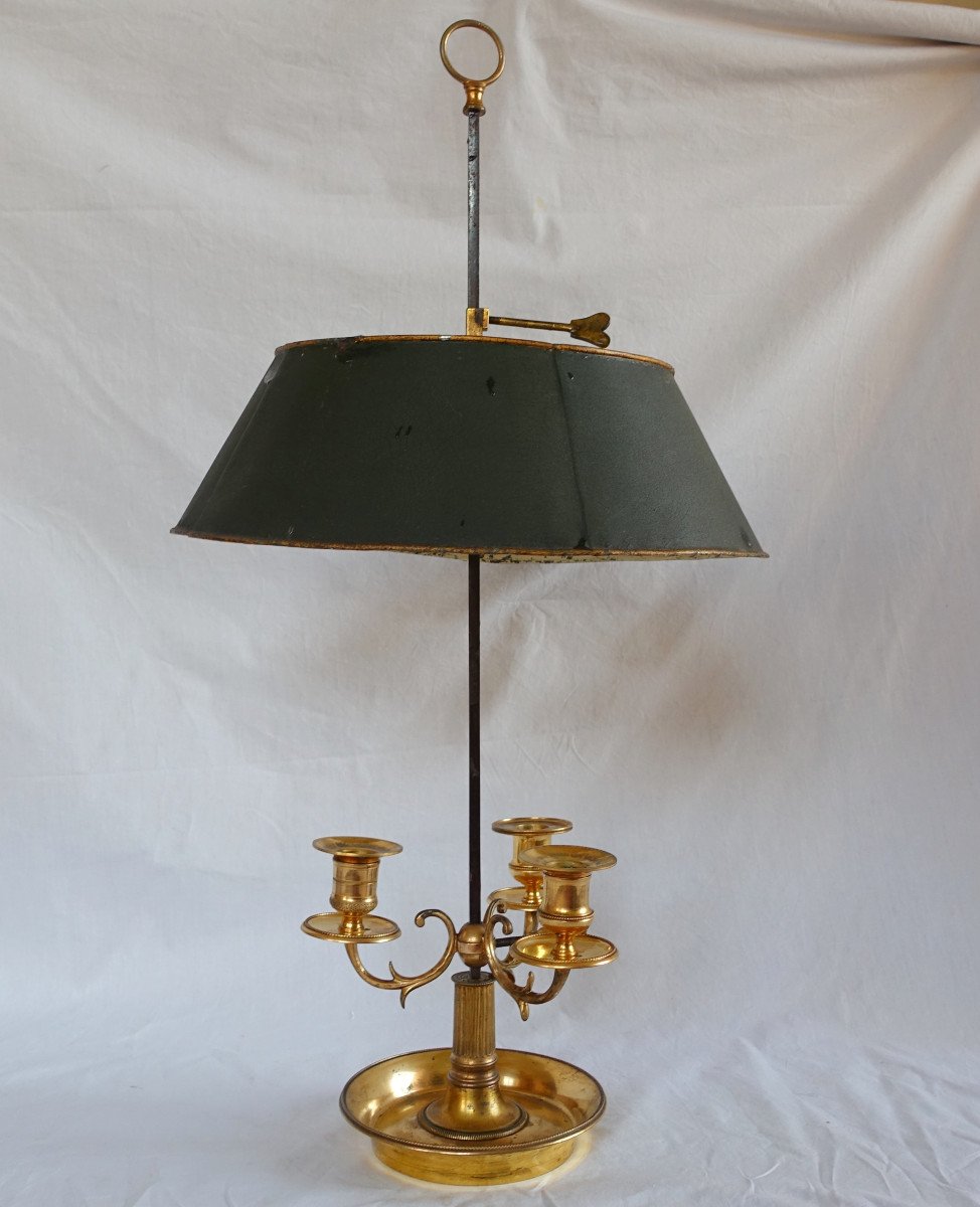   Louis XVI Style Gilded And Chiseled Bronze Bouillotte Lamp, Early 19th Century-photo-2