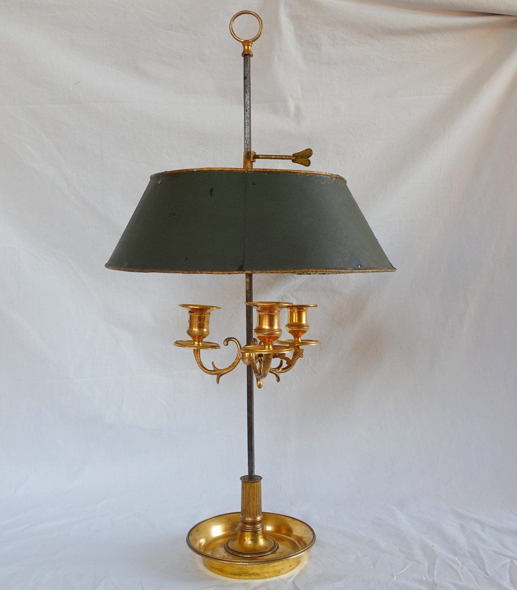   Louis XVI Style Gilded And Chiseled Bronze Bouillotte Lamp, Early 19th Century-photo-3