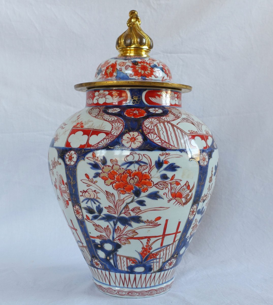 Grande Potiche En Porcelaine Imari et bronze doré, Japon, époque XVIIIe Siècle - 38cm-photo-2