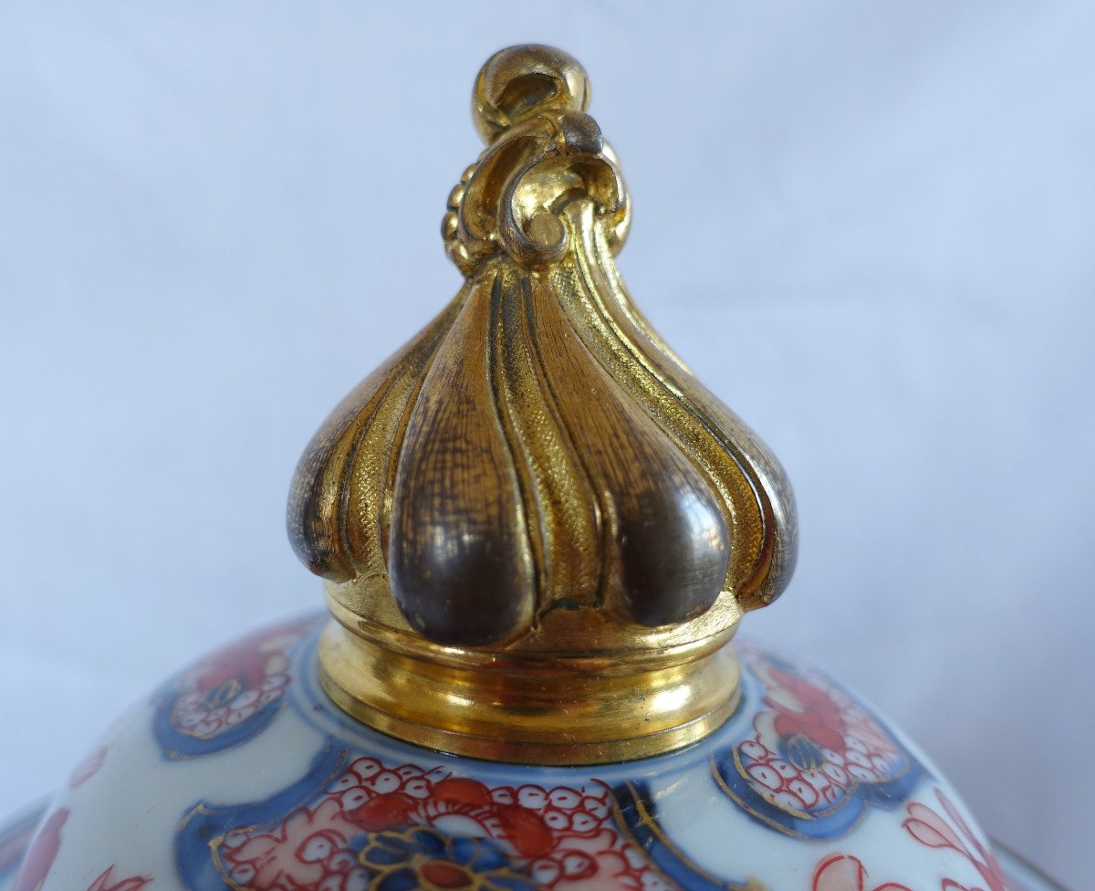 Grande Potiche En Porcelaine Imari et bronze doré, Japon, époque XVIIIe Siècle - 38cm-photo-4