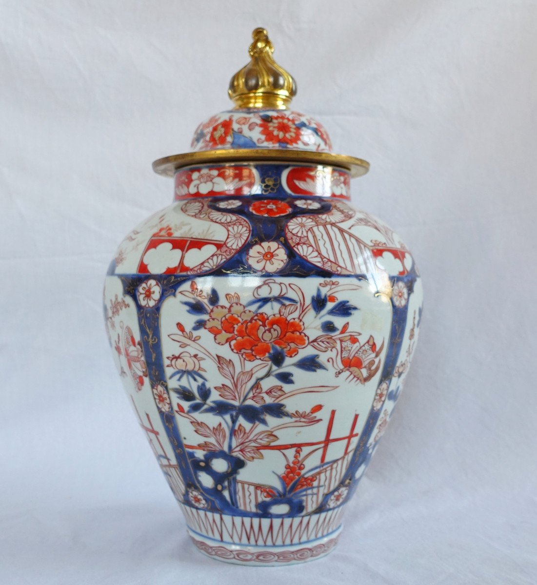 Grande Potiche En Porcelaine Imari et bronze doré, Japon, époque XVIIIe Siècle - 38cm-photo-2