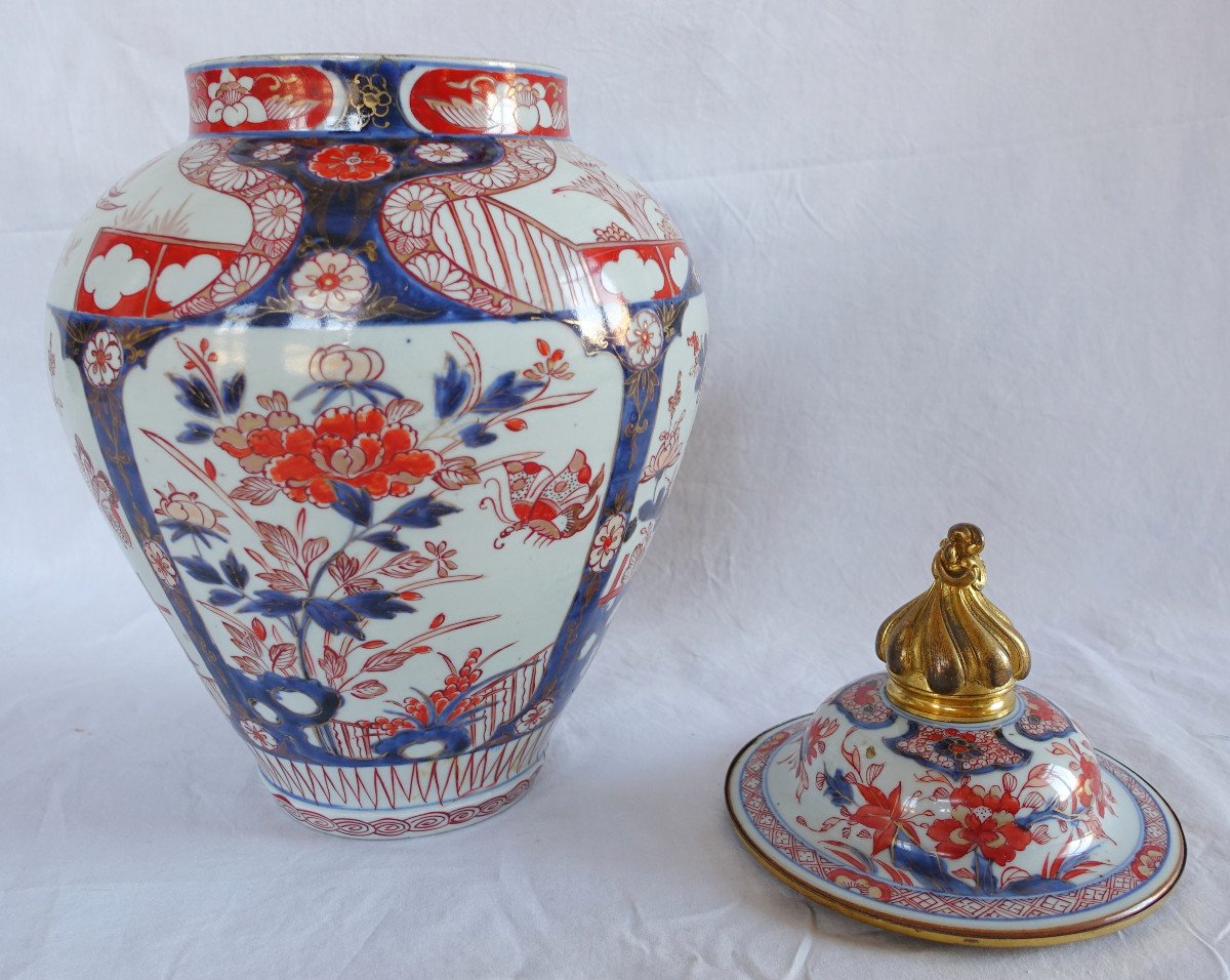 Grande Potiche En Porcelaine Imari et bronze doré, Japon, époque XVIIIe Siècle - 38cm-photo-4