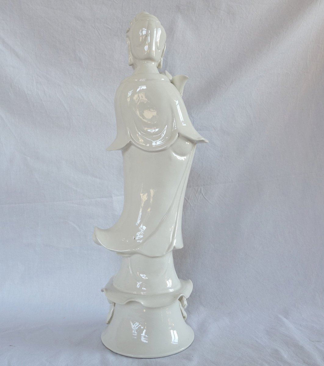 Guanyin Statue 60cm In White Chinese Porcelain - Chinoiserie Decor / Chinese Cabinet-photo-4