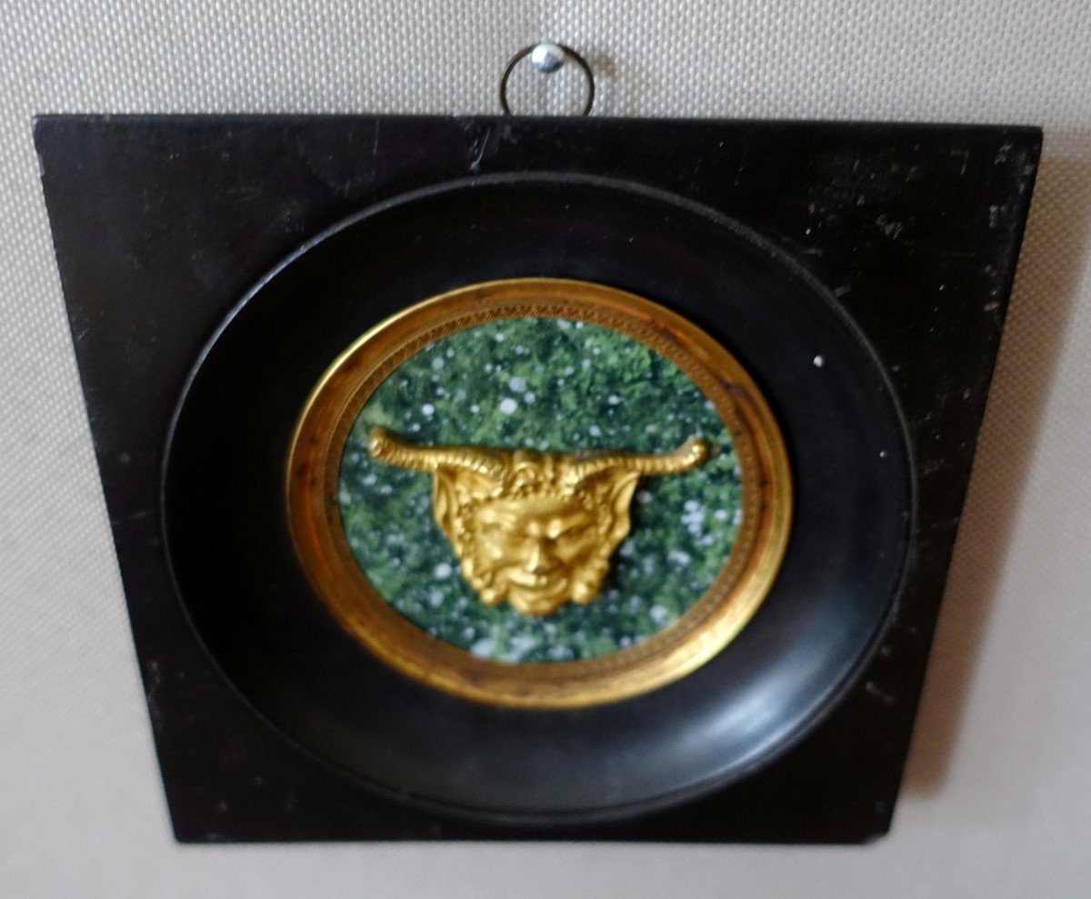   Ravrio - Miniature Portrait Of A Satyr, Souvenir Of The Grand Tour, Gilded Bronze On Porphyry Background-photo-3