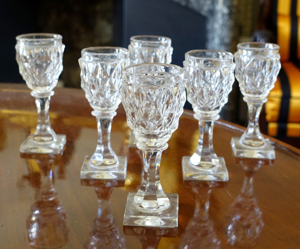 Le Creusot - Set Of 6 Cut Crystal Liqueur Glasses - Empire Restoration Period